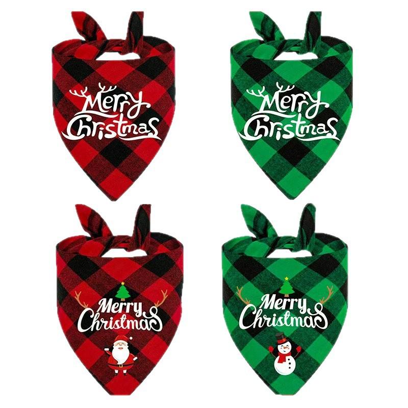 Plaid Pet Saliva Towel Santa Snowman Cat Dog Scarf Christmas Pet Triangle Scarf