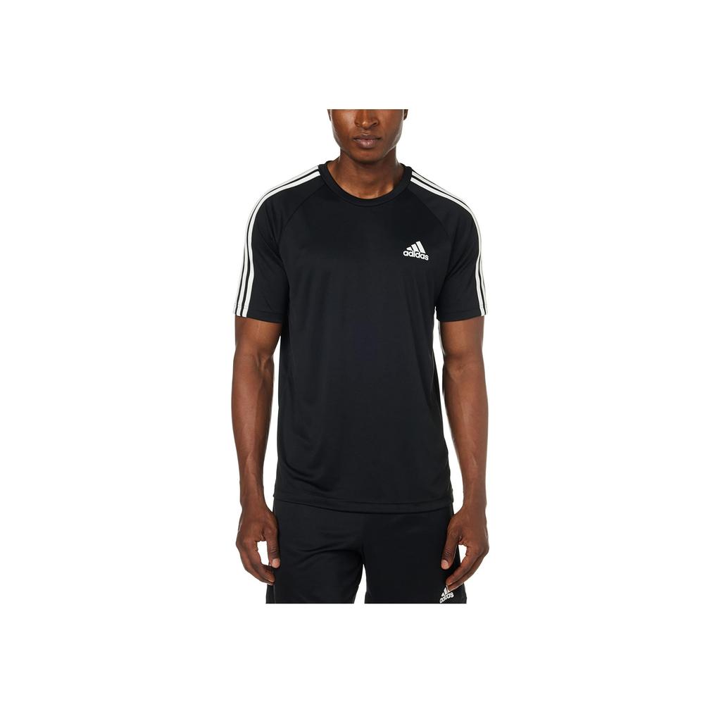 Adidas Striped Print Slim Fit Crewneck Tee Men Tops Black H28925