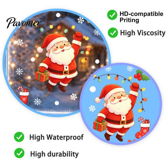 Holiday Window Decorations for Home Santa Claus Christmas Static Clings, Glass Stickers with Snowflake Bear Clings Bell Patterns, Removable No‑Glue