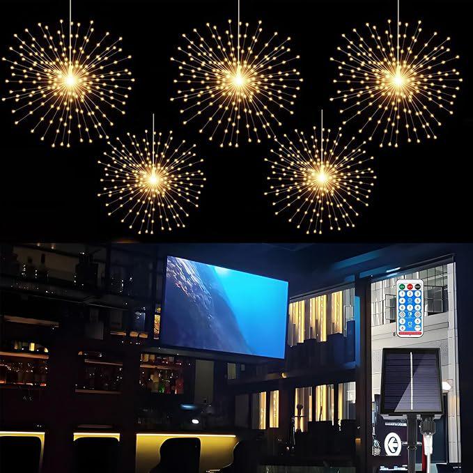 Solar-Powered LED Firework Hanging Lights for Outdoor Decoration