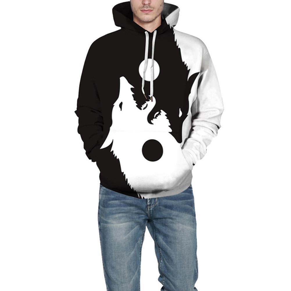 wolf print kangaroo pocket casual moletom com capuz