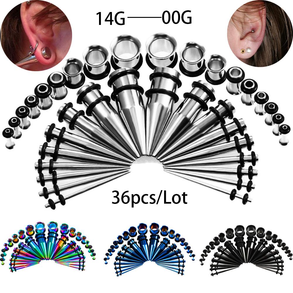 

36Pcs/Lot 14G-00G Ear Gauges Stretching Kit Tapers Plugs Eyelets Stainless Steel Tapers and Plugs Expander Set Body Piercings