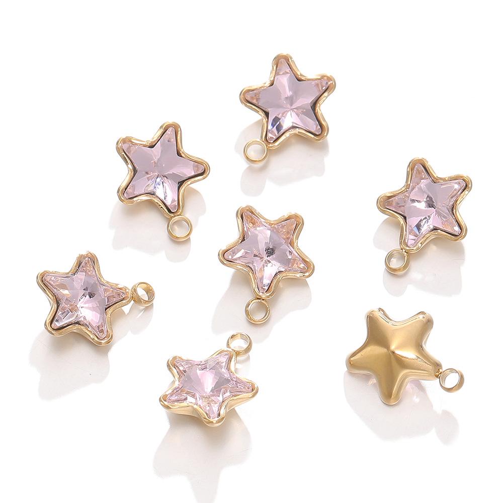 18k Gold-Plated Stainless Steel Star Pendant with Colorful Diamond-Accents - DIY Earring & Bracelet Jewelry Accessories