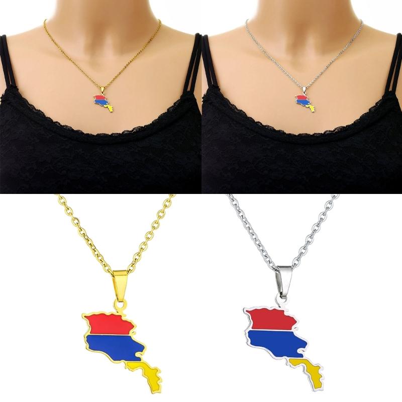 Unique Armenia Map Necklace Stainless Steel Armenia Flag Pendant Necklace Chain Necklace Perfect Gift for Men and Women