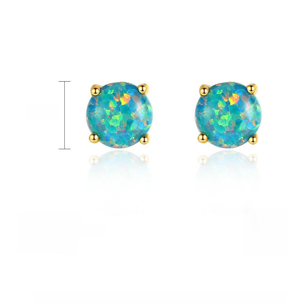 PAG&MAG S925 Silver Opal Earrings for Women - Stylish Korean Round Four-Claw Design