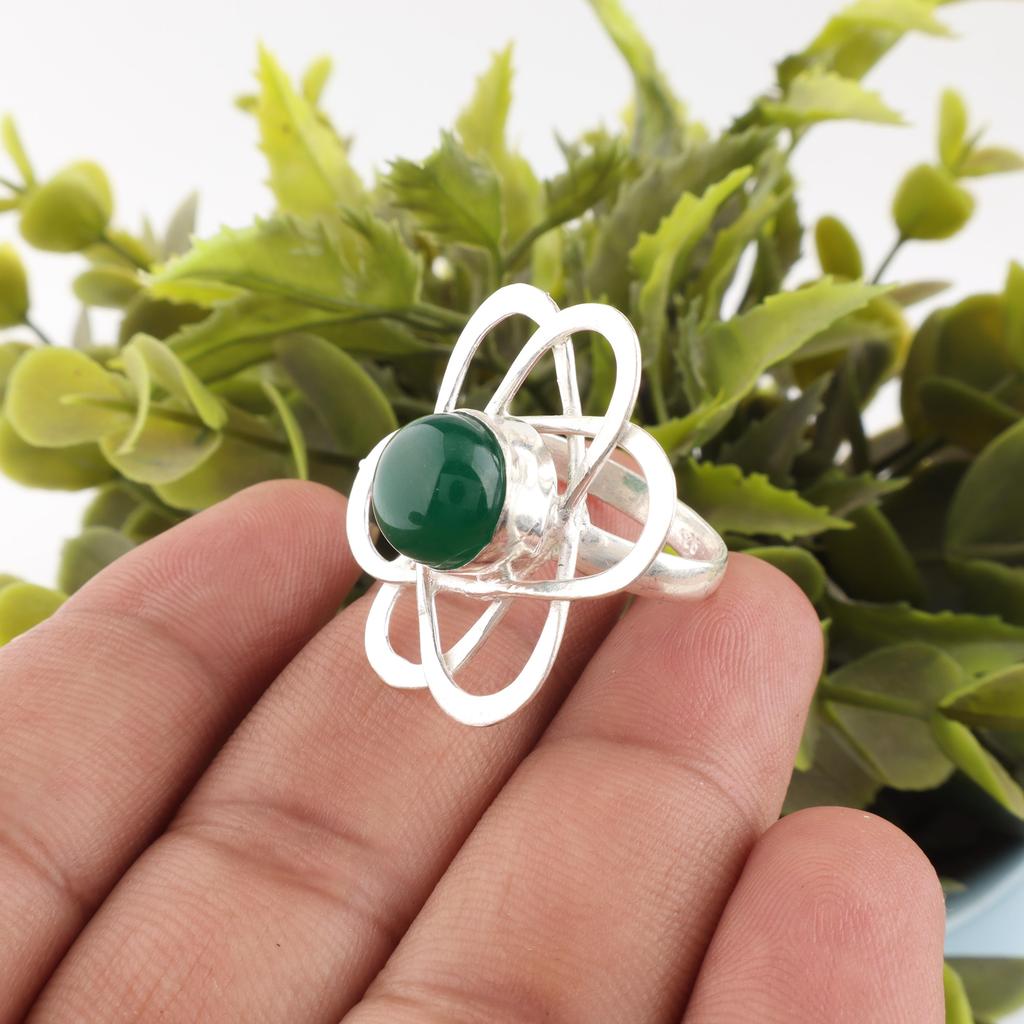 Grüner Onyx Cabochon 925 Massiv Sterlingsilber Ring, Handgefertigter Edelsteinring Schmuck, Geschenke für Ehefrau Designerring Boho Geschenk für sie