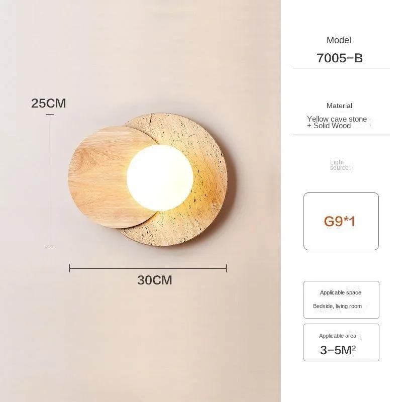 Luma Wabi-Sabi Yellow Travertine Stone Wood Round Wall Lamps for Dining Room Hallway Aisle Bedroom Bedside Background Stair