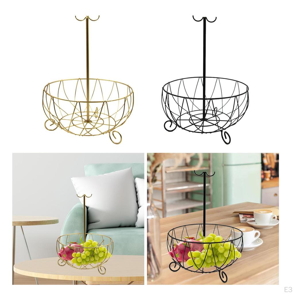 Countertop Fruit Basket Bowl with Banana Hanger, Metal Wire Snacks Vegetable for