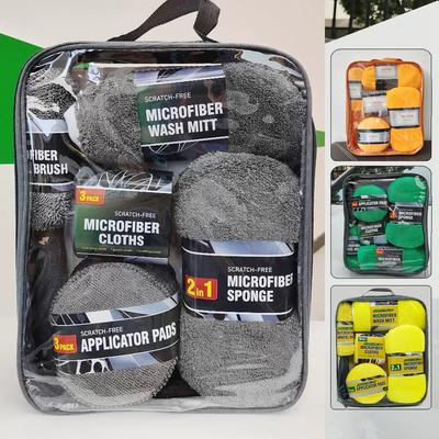 9PCS Car Wash Cleaning Set Premium Microfiber Towel Car Wash Glove Wax Sponge Wheel Brush Complete Car Detailing Tools