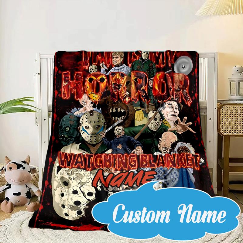 Custom Name Horror Movie Characters  Blanket bed sofa Blanket Flannel Blanket for Camping, Hiking, Picnic Essentials,gift for Fan family