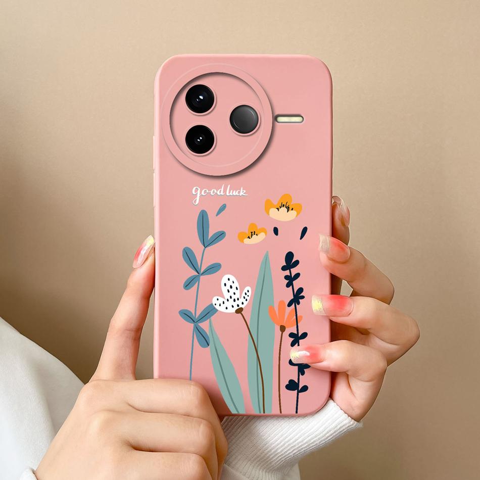Case For POCO F7 Pro Ultra Pretty Flowers Soft Smooth Liquid Silicone Upgrade Lens Protection Shockproof Back Cover For Girls