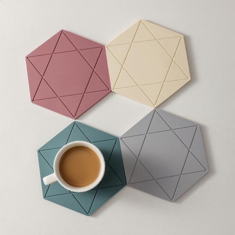 Solid Color Hexagonal Silicone Coasters Creative Simplicity Pentagram Heat Pad Household High Temperature Waterproof Oil Coaster