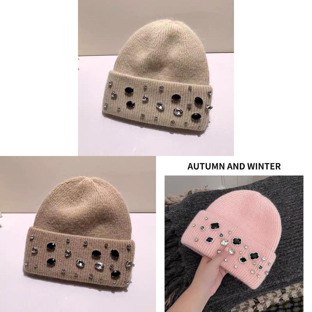 Girls Handcrafted Water Drill Wool Hat With Knit Design For Autumn Winter Kids Fashion