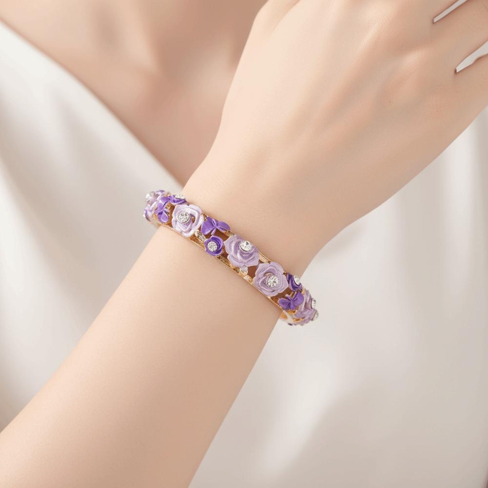 Vintage Hollow Out Flower Bracelet Traditional Women's Wrist Jewelry Filigree Enamel Bangle  Party