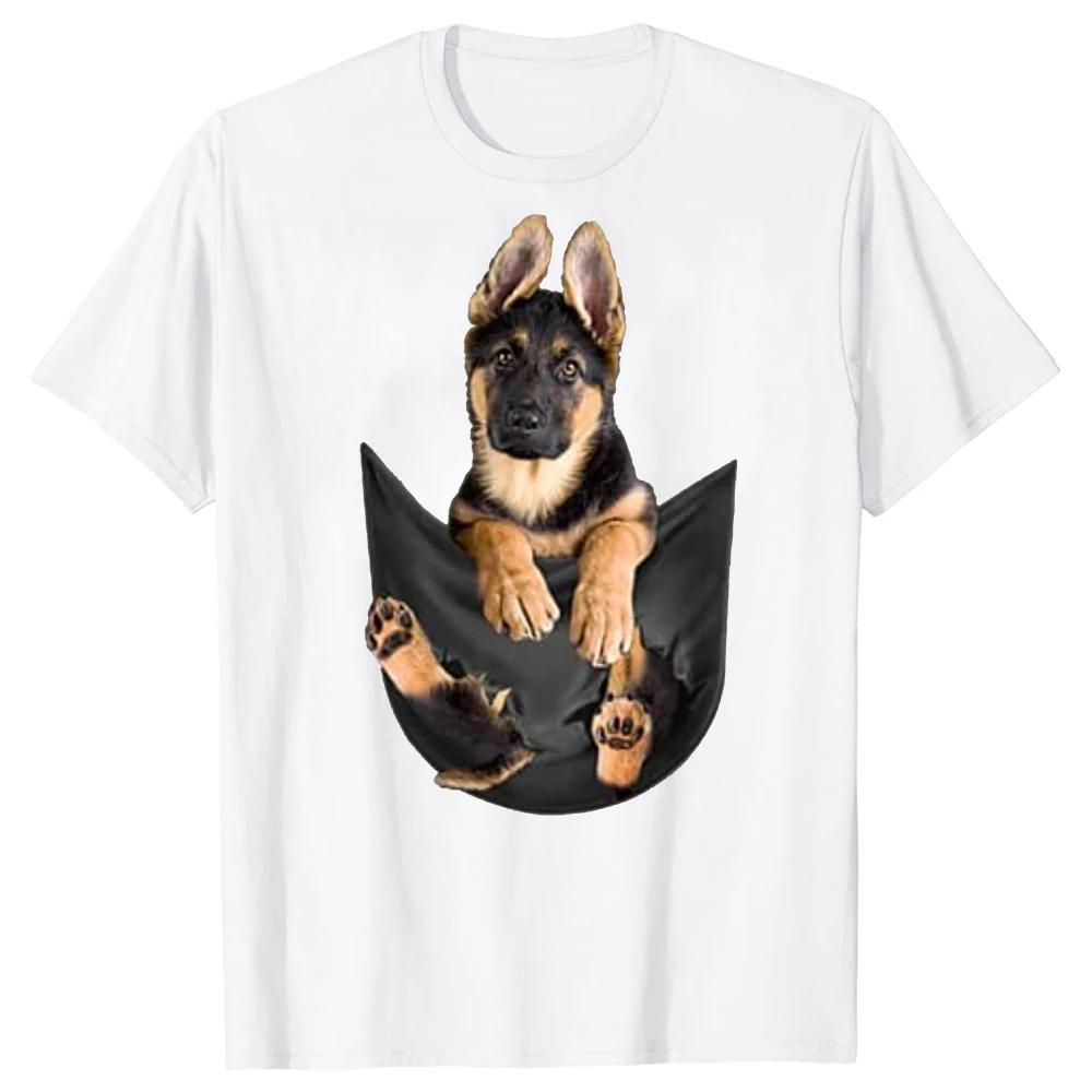 German Shepherd In Pocket Funny Dog Lover Gifts T Shirts Graphic Cotton Streetwear Short Sleeve Birthday Style T-shirt 50728