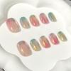 10Pcs Electroplated Colorful Cat Eye Glass Short Round Square Head Press On Nails Versatile False Nail Tips For Women