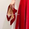 Perlen Chunky Heel Brautschuhe für den Sommer - Bequeme Rote High Heels für Schwangere und Xiuhe Kleid.