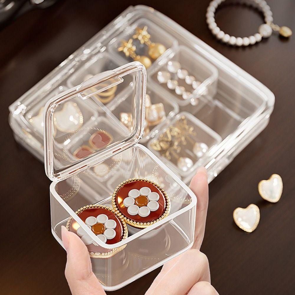 Grid Compartment Jewelry Storage Box Transparent Clear Multi-Grid Design Earring Display Case Plastic Material