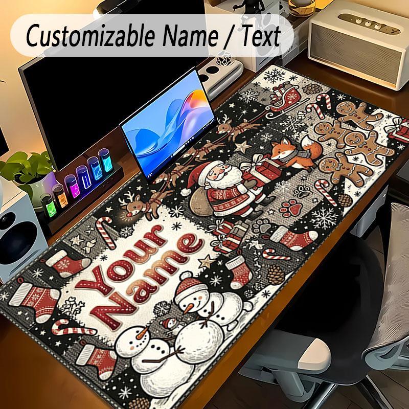 Christmas Theme Personalized Mouse Pad Custom Name Text Non Slip Desk Pad For Laptop Office Desktop