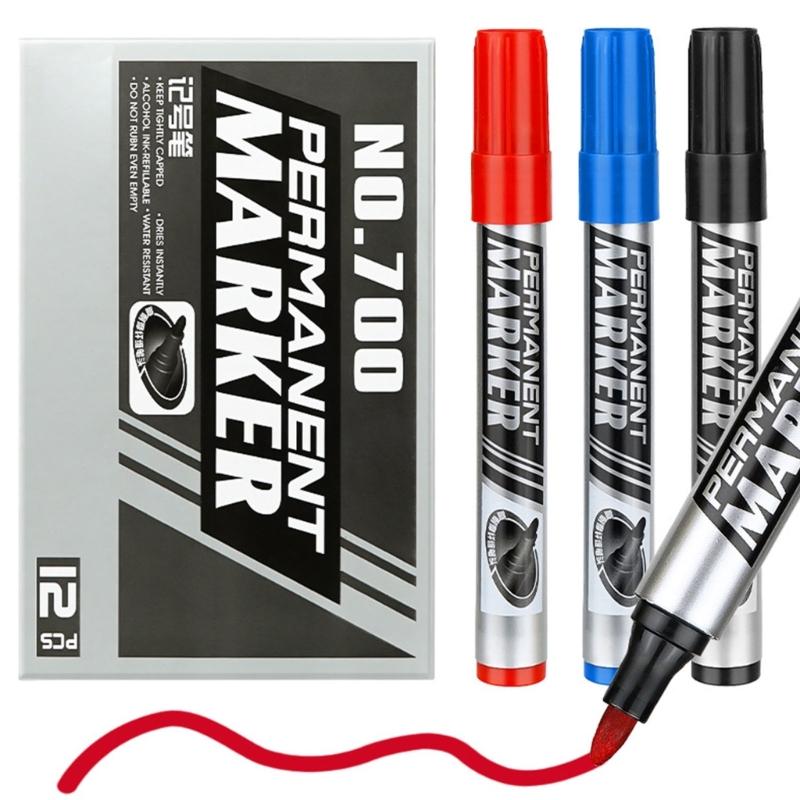 12Pcs Heavy Duty Oil Based Markers Water Resistant Permanent Marker 0.7mm Tip For Industrial Packaging Disc Labeling