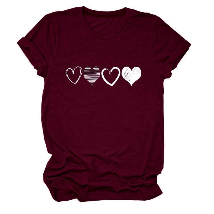 Fashion Trends Four Different Hollow-Out Love Women's Crew Neck Short Sleeve T-Shirts