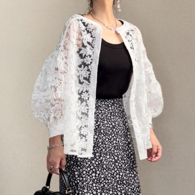 

Летняя женская вышитая кружевная рубашка Lantern Two Wear Aesthetic one size чёрный
