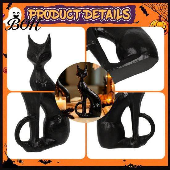 Office Desk Decoration Cute Witch Cat Resin Figurine, Halloween Garden Statue, Spooky Home Indoor Outdoor Yard Decor Ornaments for Patio Balcony