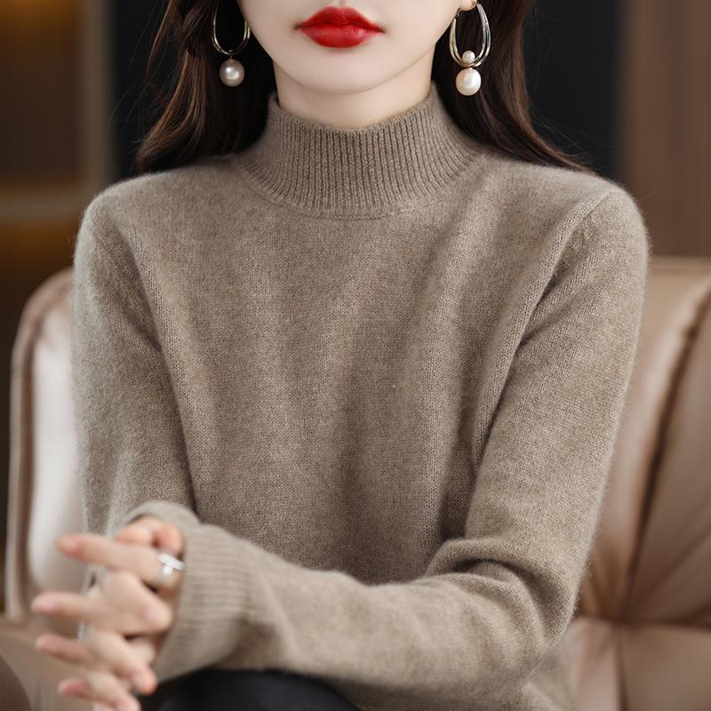 Autumn Winter Women Sweater Fashion Warm Bottoming Shirts Half High Collar Basic Knitwear Solid Long Sleeve Pullovers
