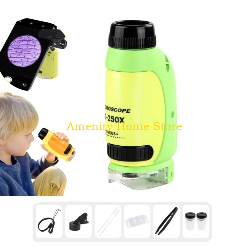 

F26C Pocket Microscope for Kids, Educational Compact Microscope - Portable Handheld Microscope Set for Home, School & Lab,