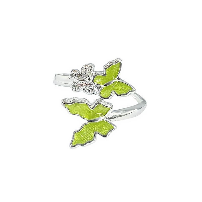 Grüner Emaille Öltropfen Schmetterling Blume Zir*****Stift Ring Klein Frisch Leichter Luxus Hoher Sinn Ring Frau