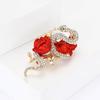 Enamel Rose and Snake Brooch with Rhinestones for Women Elegant Designs Lapel Pin for Business and Social Events