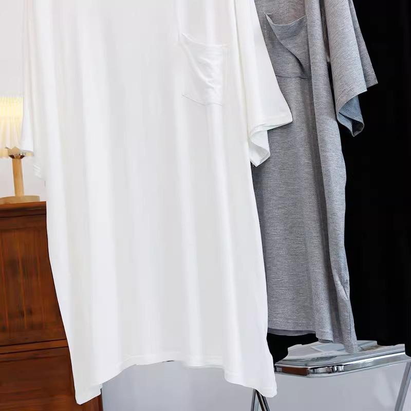 Dámské letní modální šaty plus size: Volný střih, Velký kulatý výstřih, Noční košile střední délky, Mateřský styl