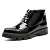 Embossed Men's High-Top Patent Leather Shoes, Autumn/Winter 2022 Korean Style Youth Thick-Soled Zipper British Design