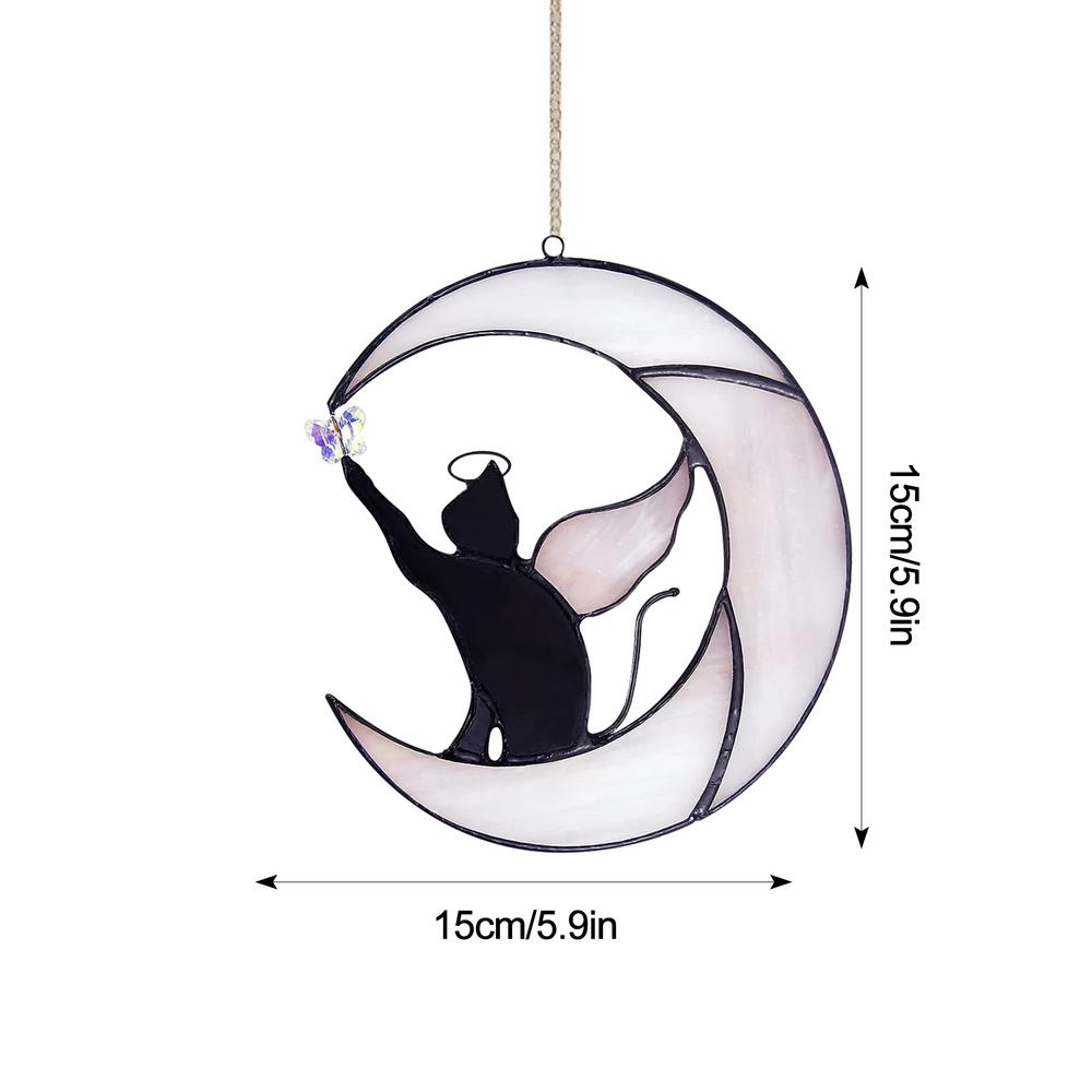 Stained Glass Cat Suncatchers Colorful Crystal Window Hangings Sun Catchers Pet Sympathy Gift Rainbow Maker Chain