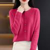 Women's Fashion Solid-Color Fall/Winter  Neck Cardigan Knit Sweater Loose-Fit Versatile Long-Sleeve Base Layer Sweater