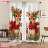 2pcs   plane printing Creative Curtains Christmas Elk Durable 100% Polyester Fabric (without rod) Outdoor Decorations Ldeal for