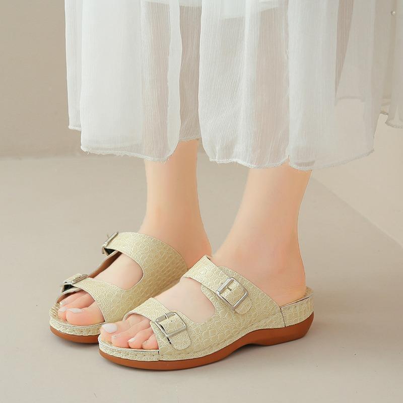 Spring and summer women's shoes large size thick-soled wedge heels women's cool slippers fashion casual double buckle with cool slippers