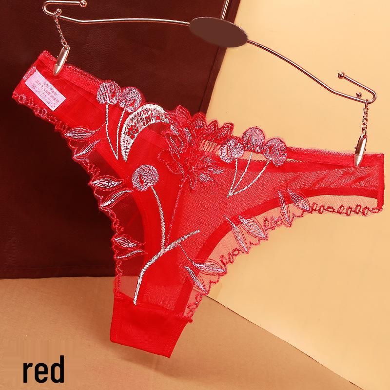 

Женские бесшовные стринги из прозрачного кружева с вышивкой One Size красный