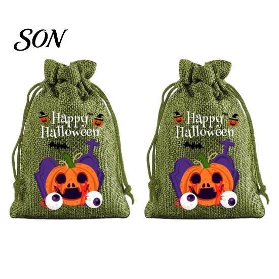 Lightweight Candy Carriers 2Pcs Halloween Pumpkin Drawstring Bags for Treats, Retro Burlap Pattern Party Favors Trick or Treat Bags, Portable