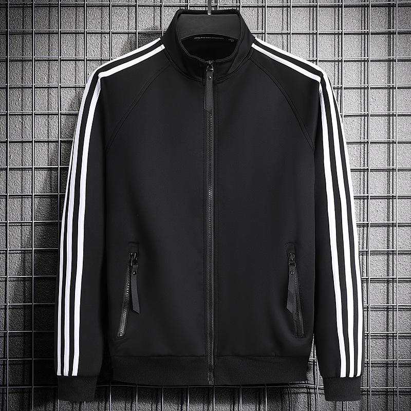 

Мужская тонкая спортивная куртка весна/осень, молодежный воротник-стойка, классический кардиган на молнии с тремя полосками 5XL чёрный