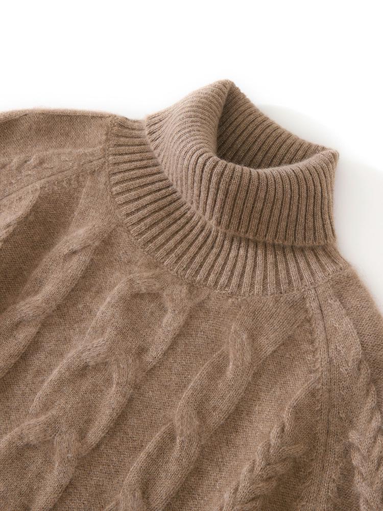 Autumn Winter Cashmere Knit High Collar Raglan Sleeve Women's Shirt
