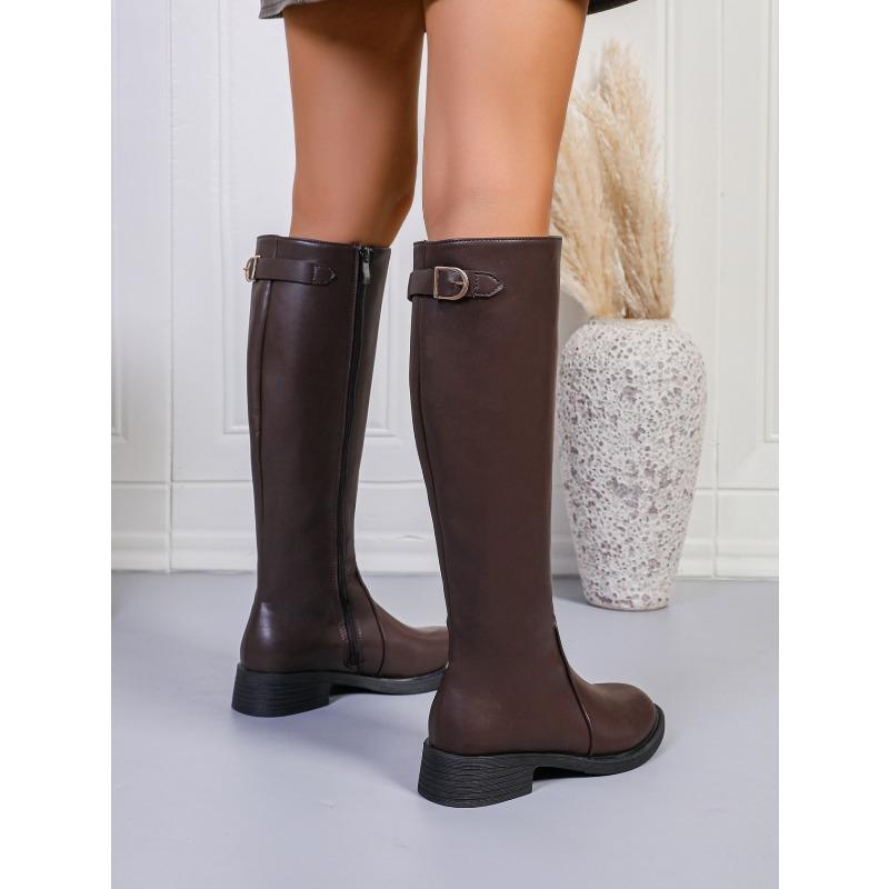 Slim High Boots 2025 Winter New Size Round Toe Side Zipper British Style Knight Boots for Women