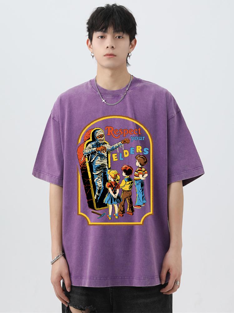 Respect Your Elders Mummy Funny Washed Retro Men Tee T Shirt Cotton T-Shirt Casual Breathable Clothes Oversize Short Sleeve
