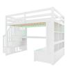 Letto a soppalco 140x200 con Scrivania e Mensole, Due Cassetti Integrati, Scala con Scomparti, Bianco