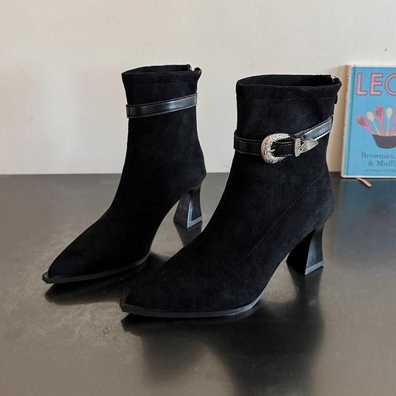 Skinny high-heeled boots 2025 autumn and winter new retro pointed thin-heeled temperament fashion short boots women's versatile Martin boots