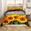 Feelyou Sunflower Duvet Cover Botanical Floral Printed Bedding Set for Kids Women Adults Yellow Blossom Flowers Comforter Cover Wooden Scene