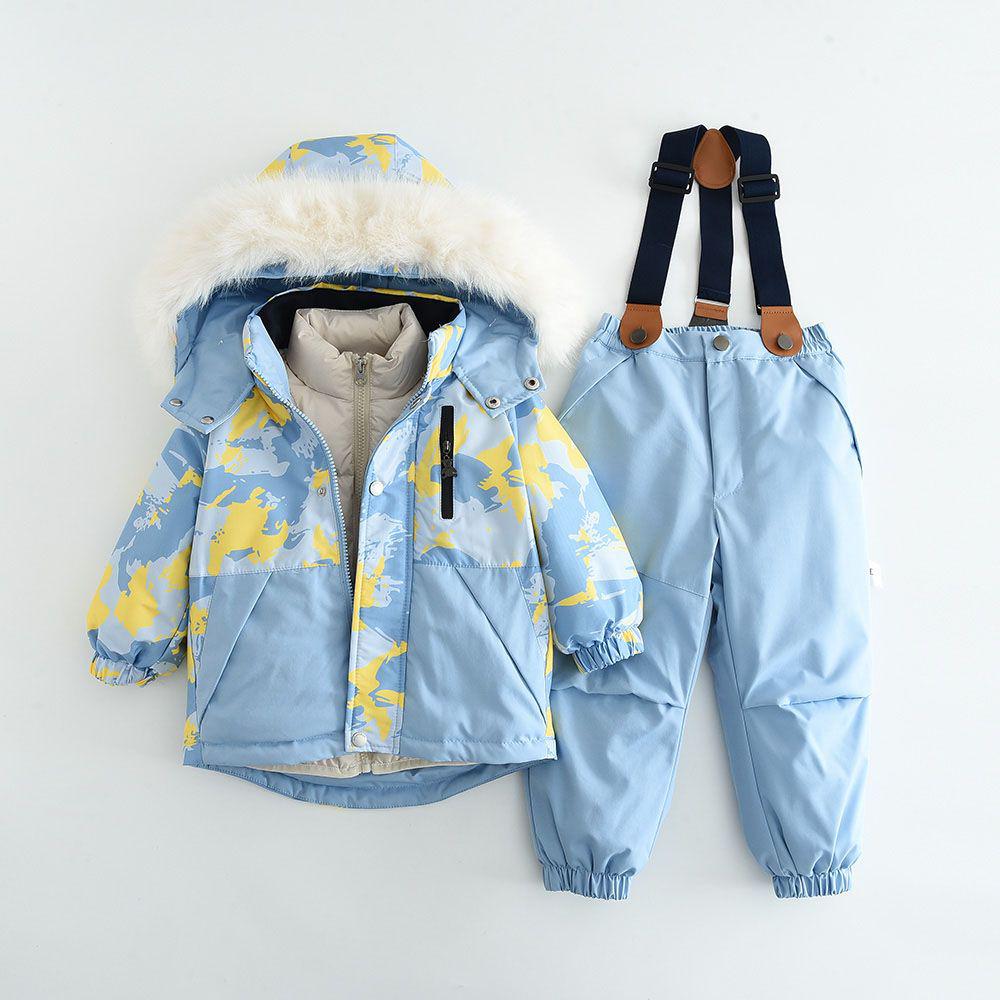 Zimowy kombinezon narciarski dla dzieci 2024 - Trzyczęściowy zestaw z podszewką polarową, wiatroodporny i wodoodporny dla niemowląt