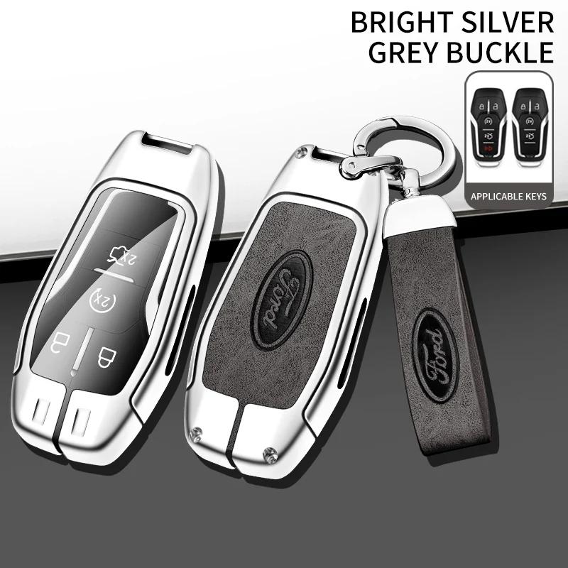 Car Metal Leather Remote Key Case Cover Ford Fusion Mondeo Mustang F-150 Explorer Edge 2015-2018 Car Key Protection Accessories