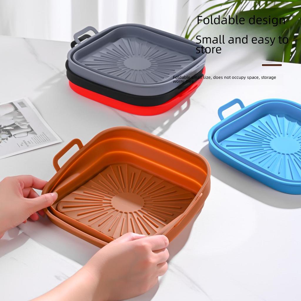 Odorless Silicone Air Fryer Liner: Square, Thick, Foldable Baking Tray