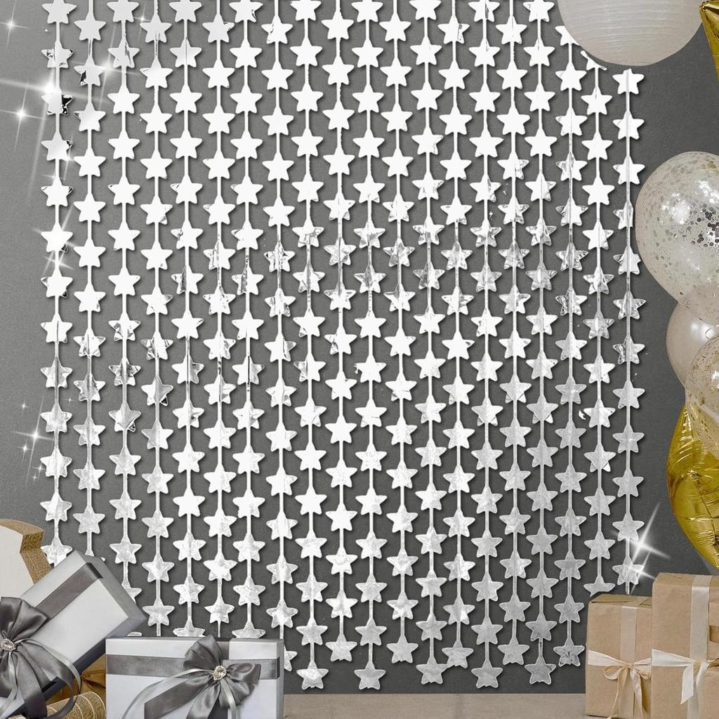 5pcs sparkling silver star birthday decoration, aluminum foil tassel curtains, disco bachelor party decoration, suitable for Halloween and Christmas